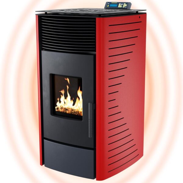 UMBRELLA® P12 Pelletofen 13,6 kW A+ bis 300 m³ – Auto-Reinigungszyklus, ECO-Modus, Wochenprogramm & mechanische Reinigungsunterstützung – Rot