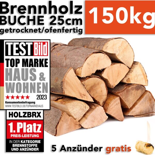 Brennholz Kaminholz Feuerholz Buche 150kg im Karton / 25cm Länge ofenfertig gesägt gespalten getrocknet (firewood beech / bois de chauffage hêtre) HOLZBRX