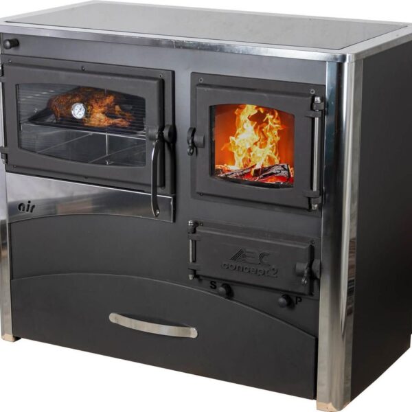 Kaminofen mit Backfach und Herdplatte mit Glaskeramik ABC Concept 2 Air Links Mehrfachbelegung Holzofen 11,6 kW Kamin Ofen Holz Werkstattofen Schwedenofen Hüttenofen Heizofen Holzofen