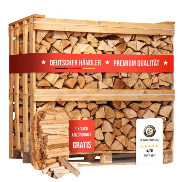 1 RM PREMIUM Buchen Brennholz | 30cm | kammergetrocknet | auf Palette | 500kg | Kaminholz | 1,6 SRM