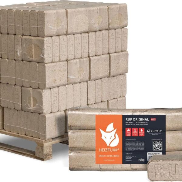Heizfuxx RUF Original Red Holzbriketts Hartholz 10kg x 30 Gebinde 300kg Palette