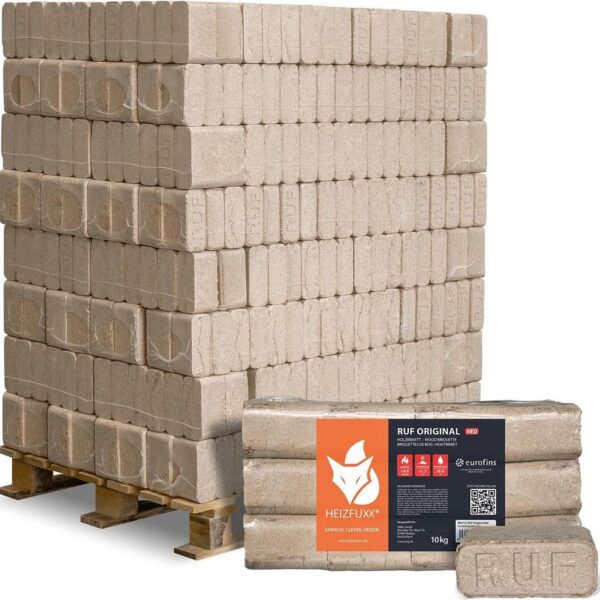 Heizfuxx RUF Original Red Holzbriketts Hartholz 10kg x 96 Gebinde 960kg Palette