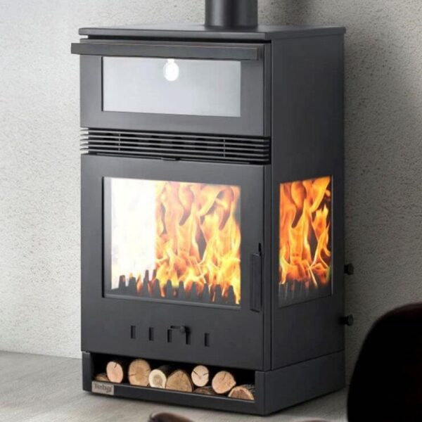 Kaminofen mit Backfach Panoramakamin Dreiseitig Glas 3 Scheiben Teba TKS 15 Verglast 3 Seiten Holzofen 12,8 kW Kamin Ofen Holz Holzherd Küchenofen