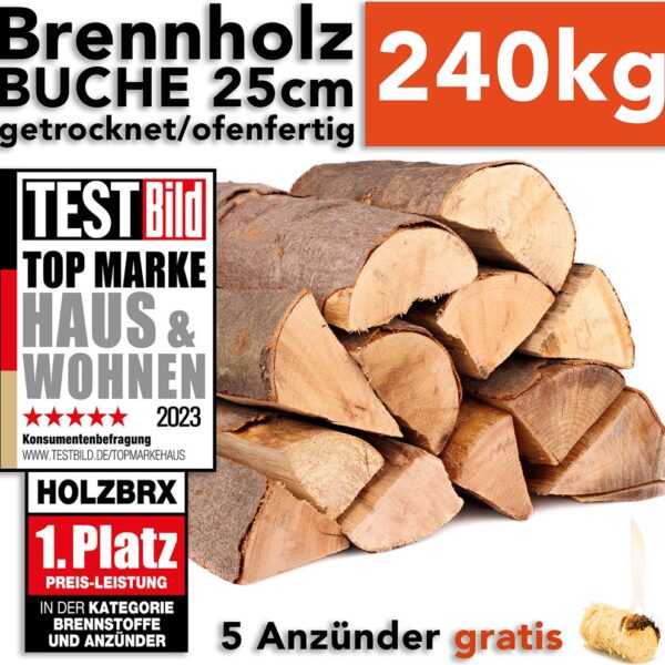 Brennholz Kaminholz Feuerholz Buche 240kg im Karton / 25cm Länge ofenfertig gesägt gespalten getrocknet (firewood beech / bois de chauffage hêtre) HOLZBRX