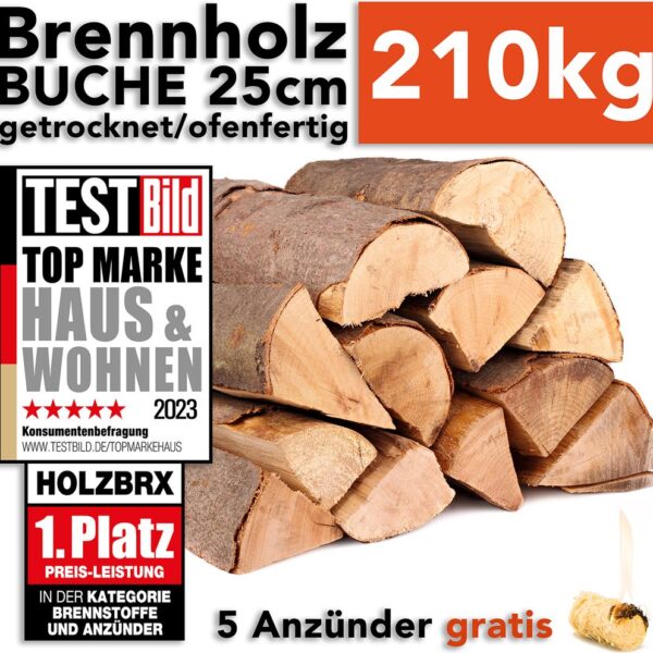 Brennholz Kaminholz Feuerholz Buche 210kg im Karton / 25cm Länge ofenfertig gesägt gespalten getrocknet (firewood beech / bois de chauffage hêtre) HOLZBRX