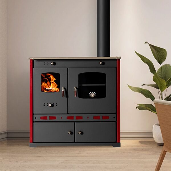Kaminofen mit Backfach und Herdplatte Perfect Lux Eco Holzofen 7.5 kW Kamin Ofen Dauerbrandofen Werkstattofen Schwedenofen Hüttenofen Heizofen