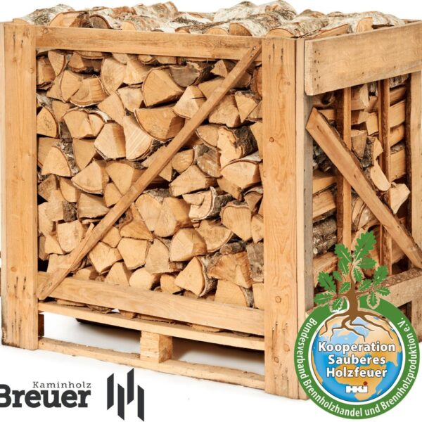 1 RM PREMIUM Birken Brennholz | 25cm | kammergetrocknet | auf Palette | 500kg | Kaminholz | 1,6 SRM