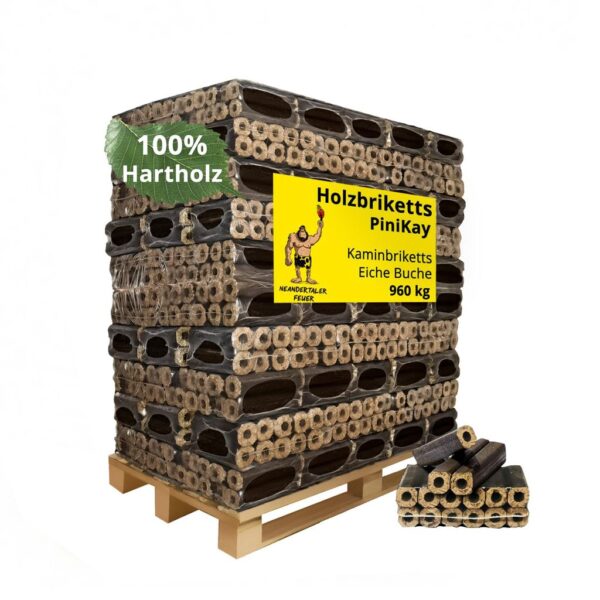 Neandertaler Feuer Hartholzbriketts PiniKay Kaminbriketts Holzbriketts Palette 960 kg Briketts Kamin Ofen Grill Briquettes Holzbrikett Gluthalter