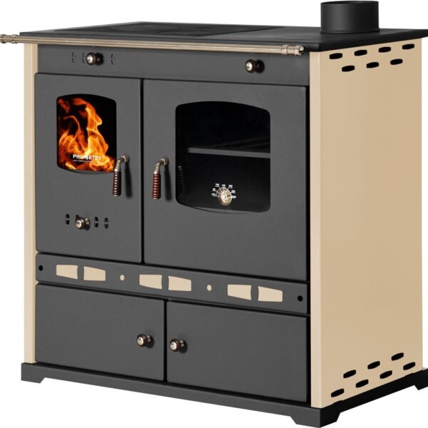 Küchenofen Holzherd Perfect ECO LUX creme, Rechte Version - 7,38 kW Dauerbrandherd