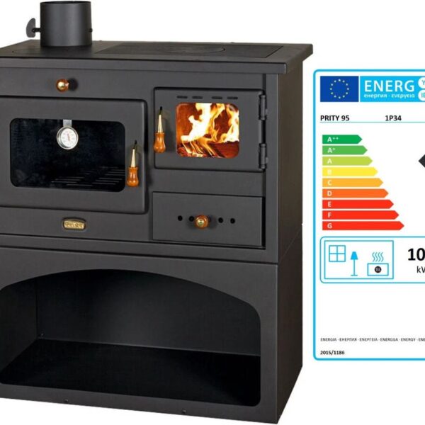 - Holzofen PRITY 1P34 10,1 kW mit Backofen & Metallplatte Kaminofen Links