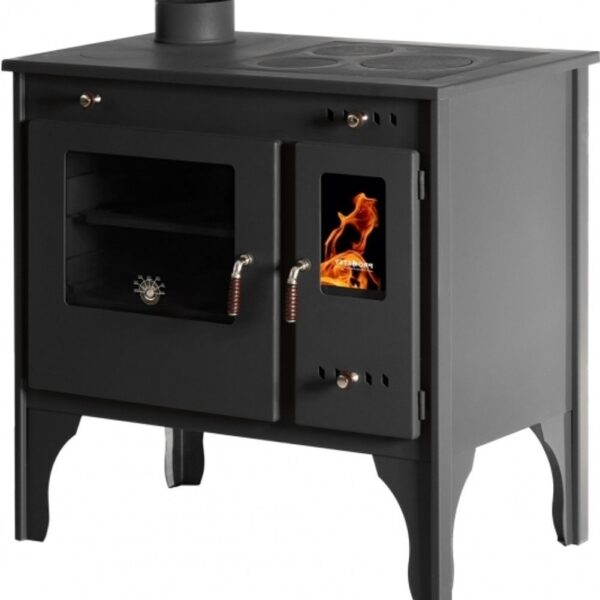 Küchenofen Holzherd Retro ECO schwarz, linke Version - 7 kW Dauerbrandherd