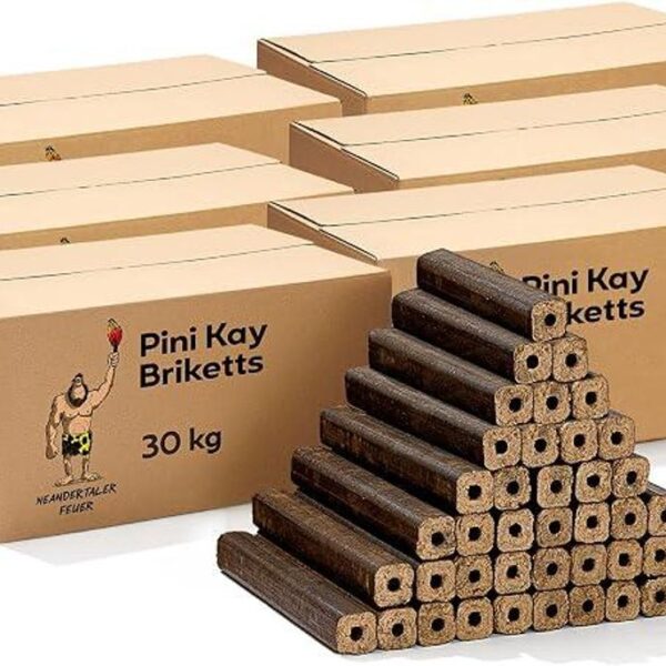 Holzbriketts PiniKay Hartholzbriketts – Kaminbriketts 6 x 30 kg Briketts Kamin Ofen Grill Briquettes Hartholz Eiche Buche Brikett Holzbrikett Gluthalter (180 kg)