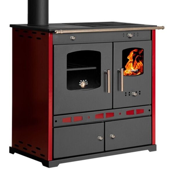 Holzofen P. Eco LUX Bordo - 7.38 kW Gusseisenplatte Kochherd Kaminofen LINKS