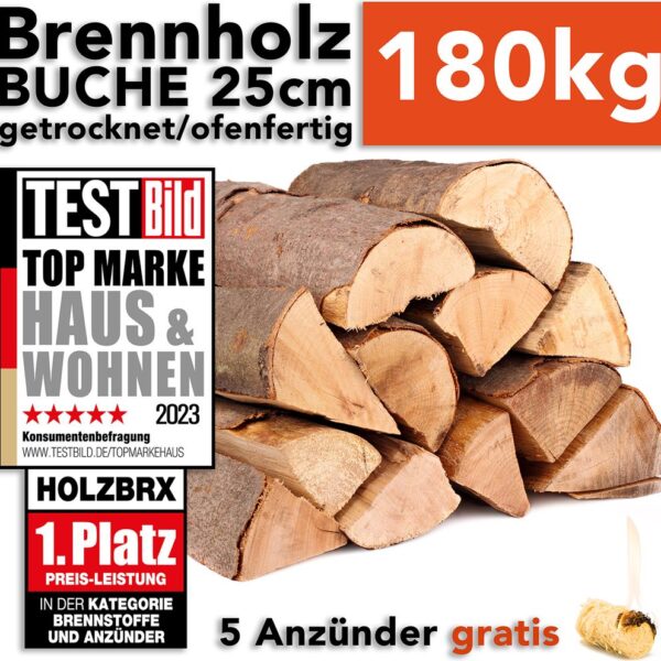Brennholz Kaminholz Feuerholz Buche 180kg im Karton / 25cm Länge ofenfertig gesägt gespalten getrocknet (firewood beech / bois de chauffage hêtre) HOLZBRX