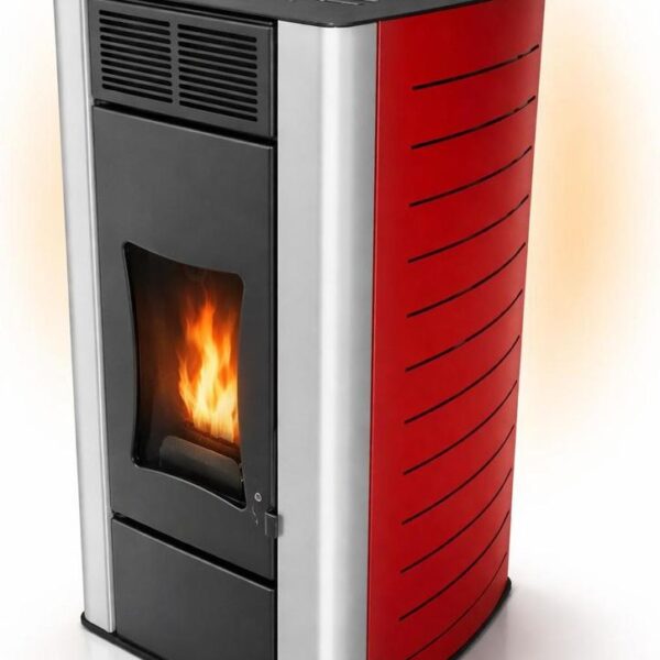 NEMAXX® P18 wasserführender Pelletofen 18 kW, A+ – bis 300 m³, Wasser 12,5 kW, 40 kg Tank, bis 18 Std. – BAFA-förderfähig, Wi-Fi-ready – Rot