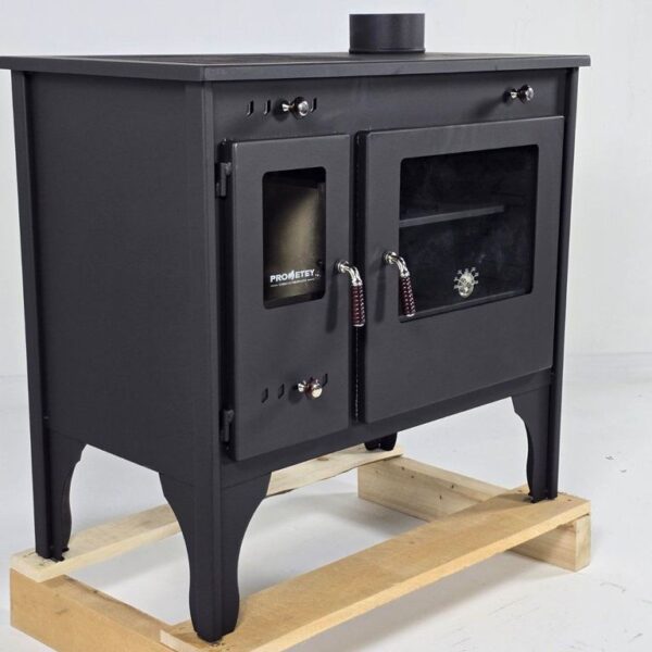 Kaminofen mit Backfach und Herdplatte Eco Retro Holzofen 7  kW Kamin Ofen Dauerbrandofen Werkstattofen Schwedenofen Hüttenofen Heizofen